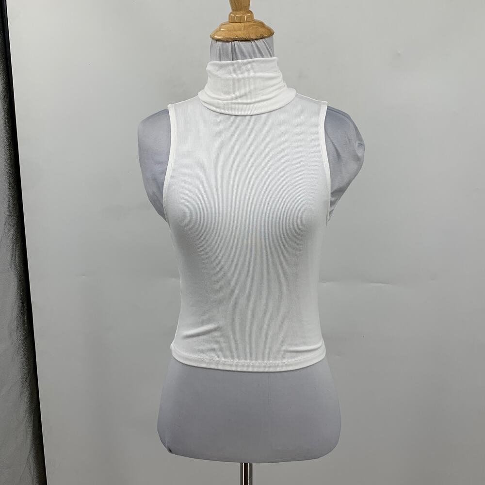 Sunday Best Top Womens XS Extra Small White Freshman Sleeveless Turtleneck Sheer